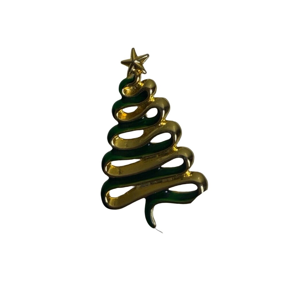 Danecraft Christmas Tree Brooch Lapel Pin Green & Gold Colored